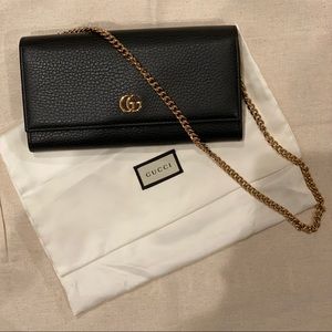 Gucci Black GG Marmont Leather Chain Wallet